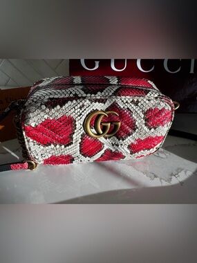 Gucci Red and White Snake-Effect Mini Bag with Gold GG